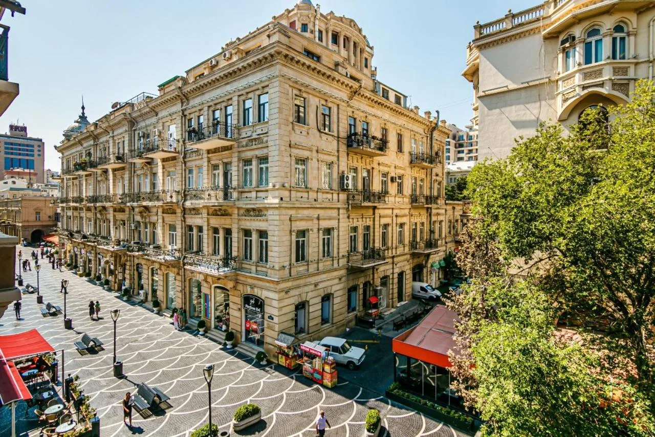Nizami Street walking area with cafes and European architecture