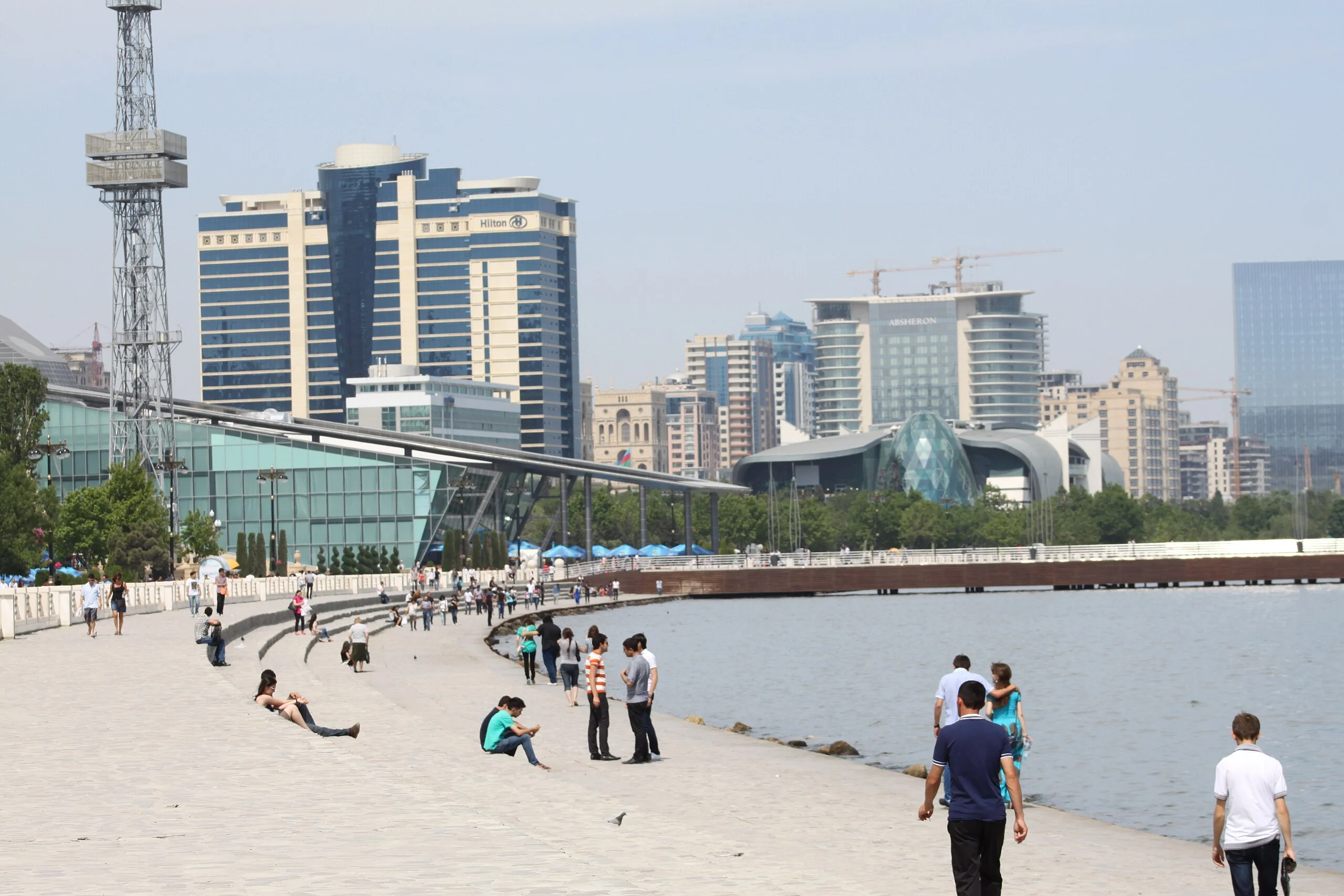 Baku Seaside Boulevard promenade and Caspian Sea views