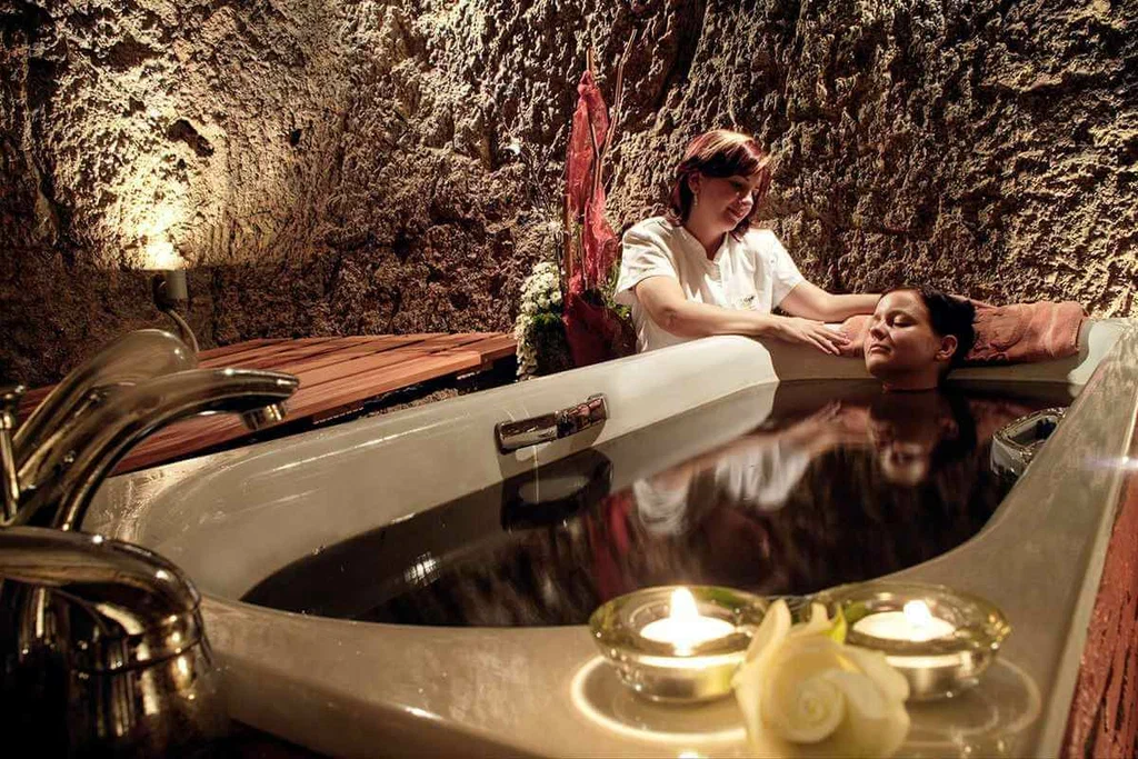 Traditional crude oil bath treatment in Naftalan city Azerbaijan