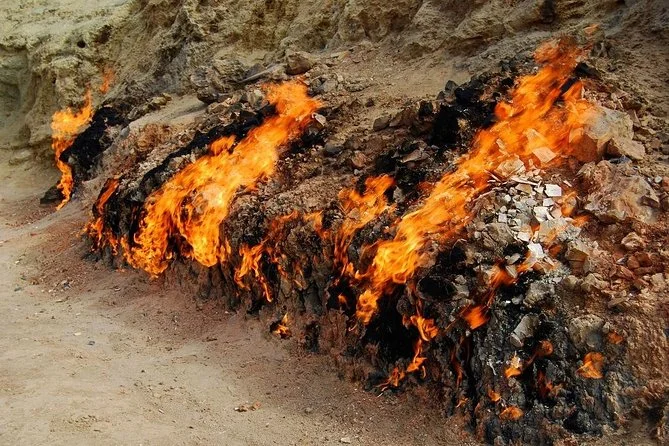 Ateshgah Fire Temple and Yanar Dag burning mountain Azerbaijan